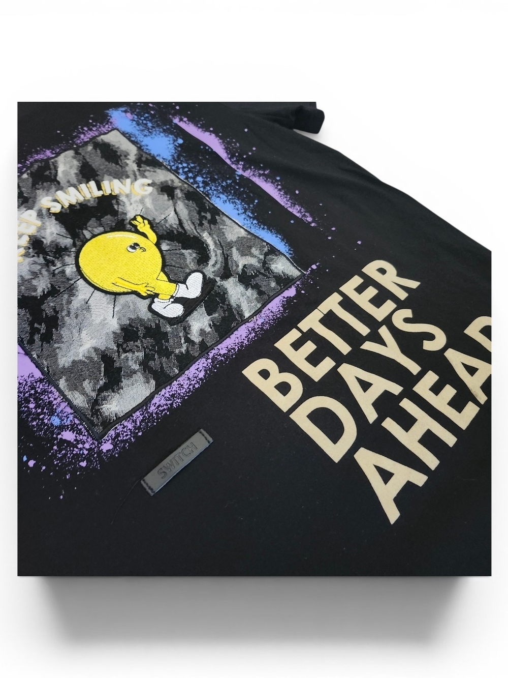Men's Graphic Better Days Ahead Black Tee with Yellow Smiley Character